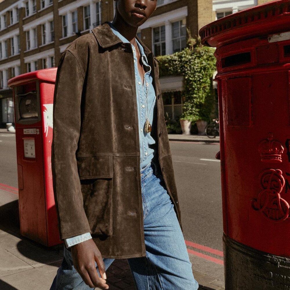 ZARA WOMAN FW25 DARK KHAKI 100% SUEDE JACKET SMALL